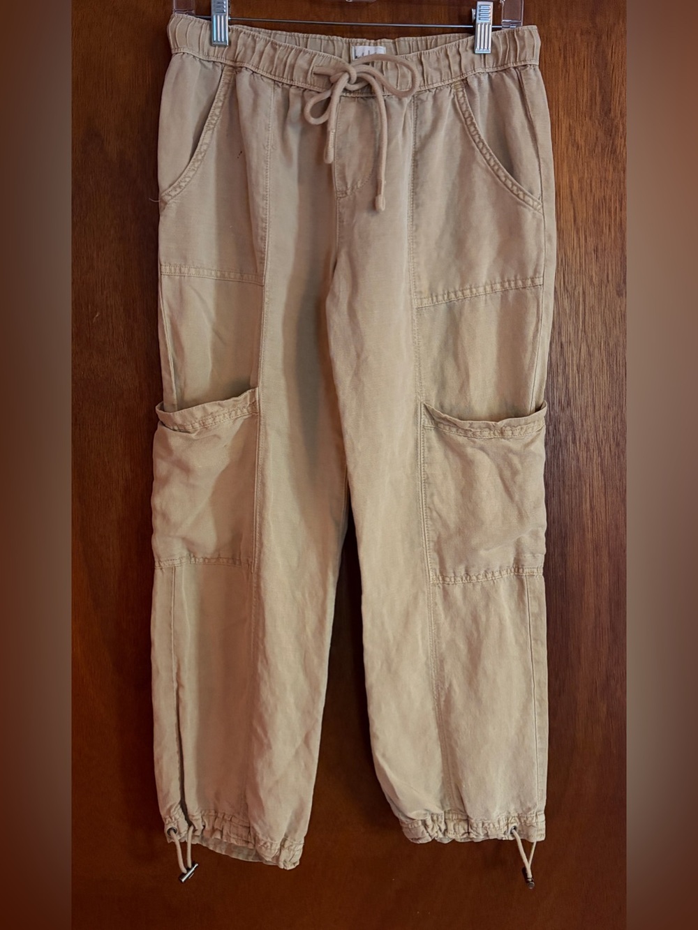 Nicole Miller Tan Cargo Drawstring Joggers